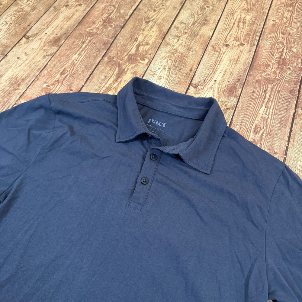 Pact Organic Cotton Polo Shirt Mens Medium Navy Blue Stretch Short Sleeve